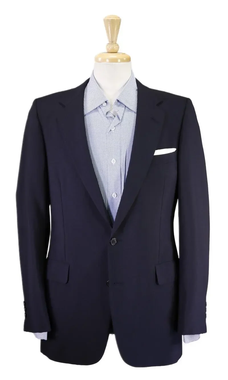 Chester Barrie Savile Row Navy Blue Wool Mohair 2Btn Sharkskin Blazer Jacket 40R